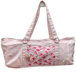 Pink Canvas Tote Bag Flamingo Print Lined Pocket Zippered Compartments By DEI
